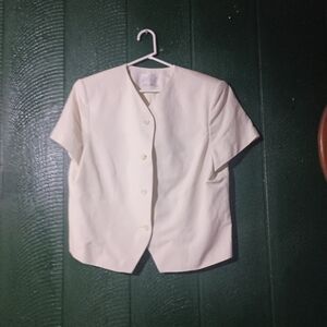 Vintage Kasper Winter White Tailored Career Blazer Cropped Short Sleeve